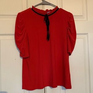 Red Puff Sleeve Blouse with Peter Pan Collar